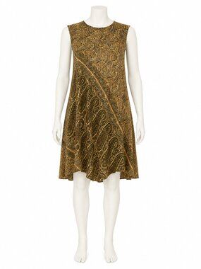 Indie Ella Size L 100% Silk Paisley Boho Tunic Dress Asym Hem Made India
